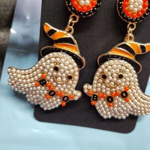 Halloween Ghost Earrings with Pearl Accents